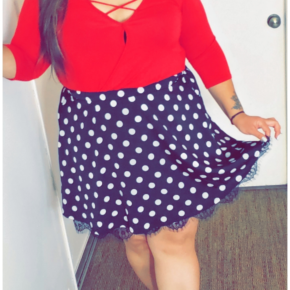NWOT Black and white polka dot skirt eyelash hem